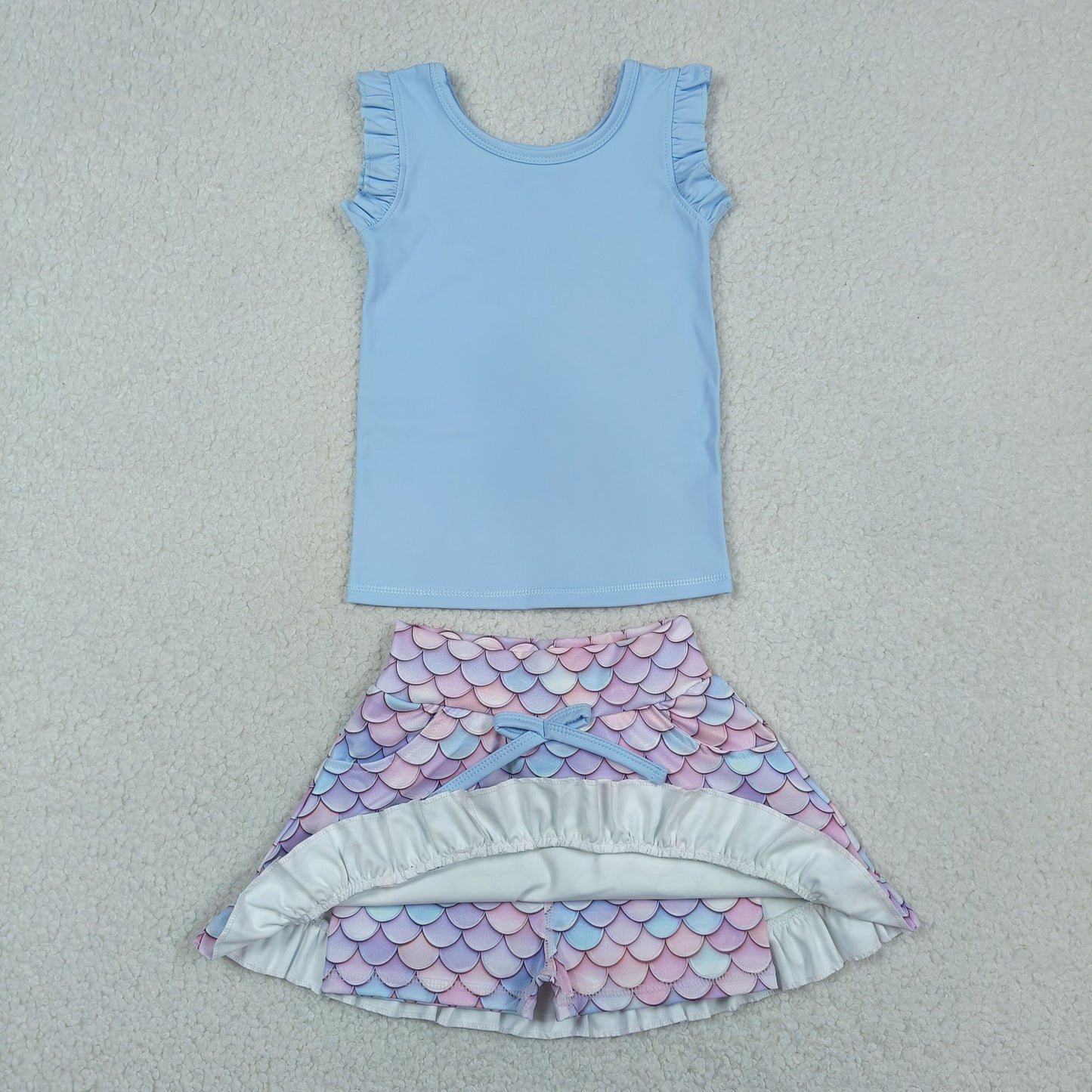GSD3775 Yoga Blue Sleeveless Mermaid Skorts Girls Set