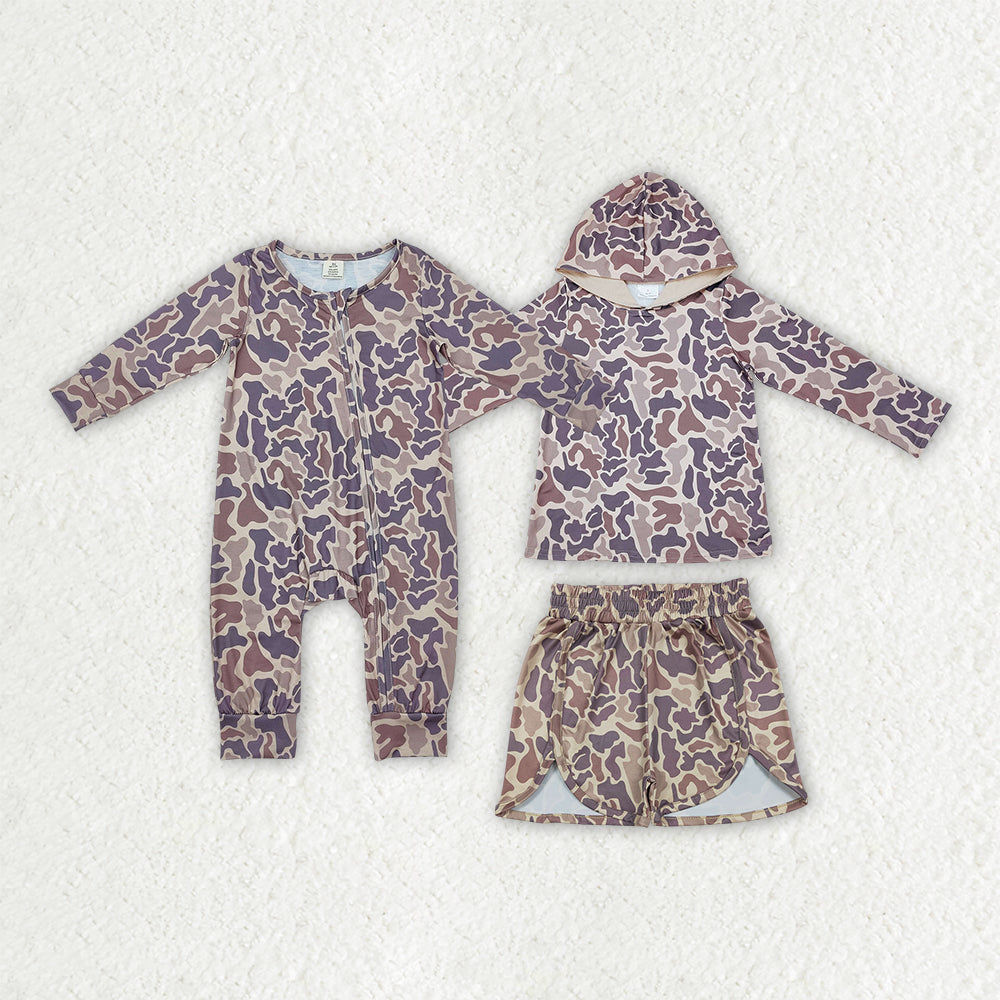 Camo Hoodie Top/Zipper Romper/Shorts Sibling Clothes RTS