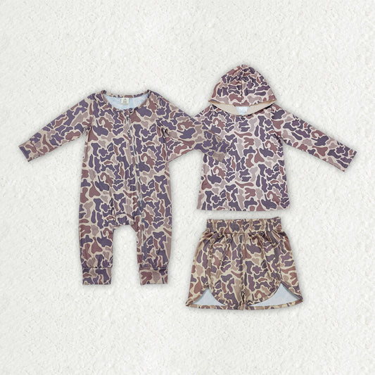Camo Hoodie Top/Zipper Romper/Shorts Sibling Clothes RTS