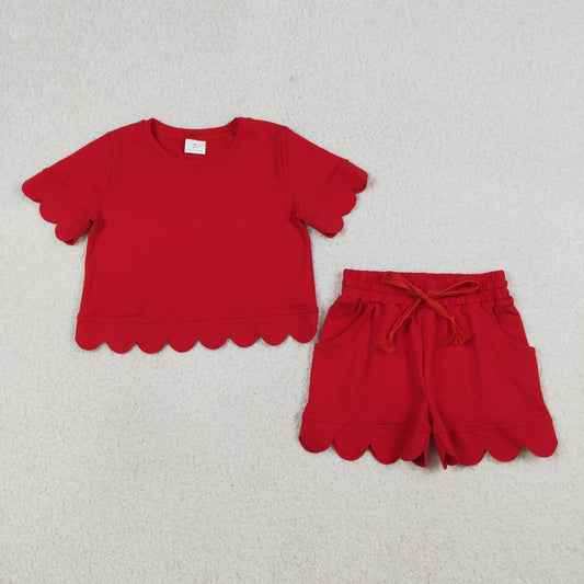 GSSO3177 Red Short Sleeve Shorts Girls Set