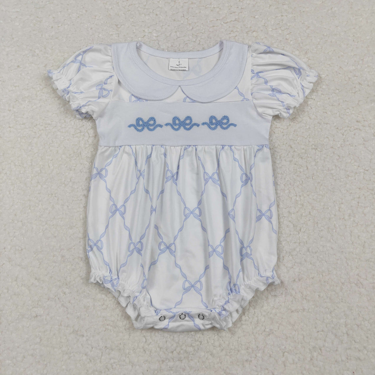 embroidery SR1969 blue bows short sleeve girls romper