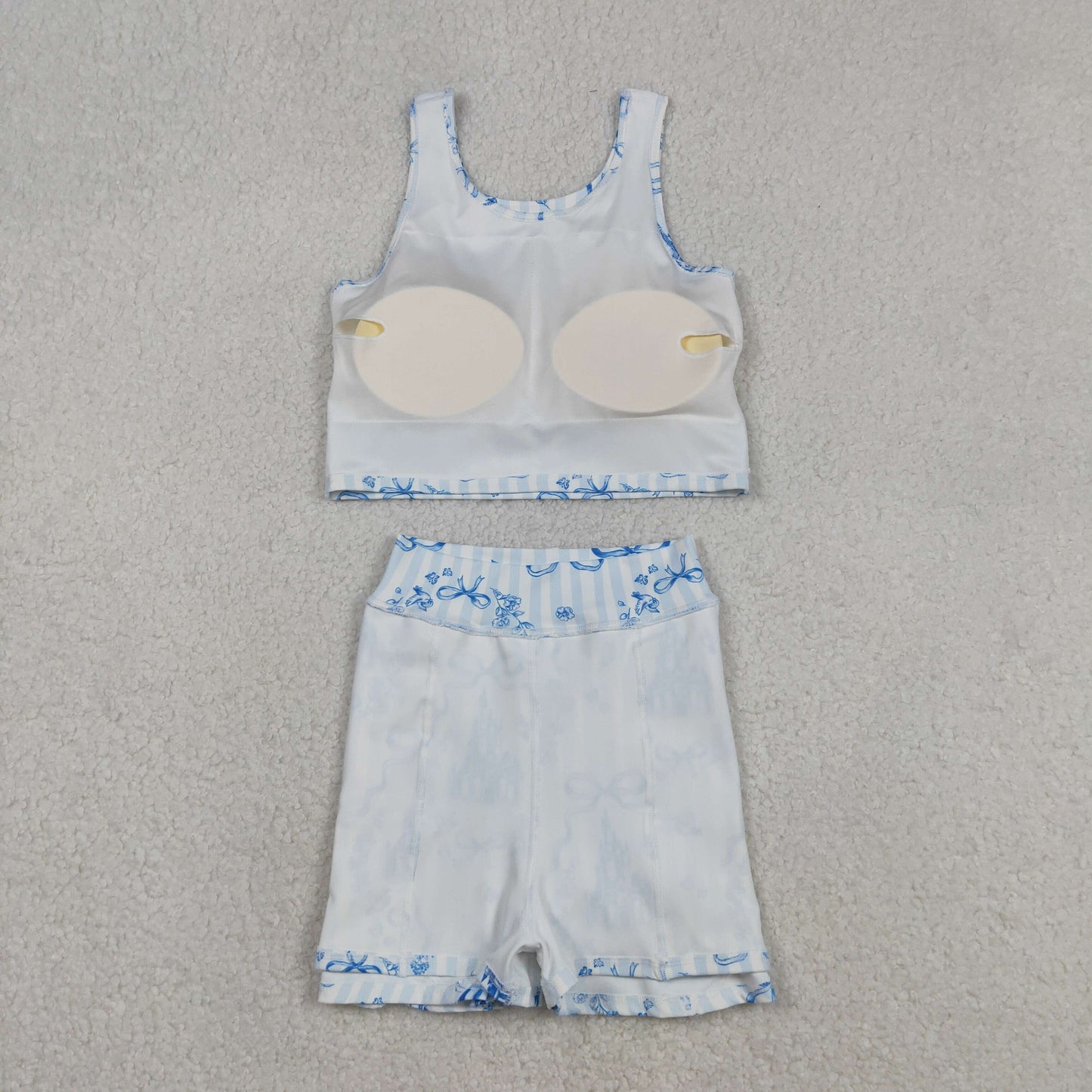 GSD3067 Yoga Blue Castles Bows Sleeveless Skorts Girls Set