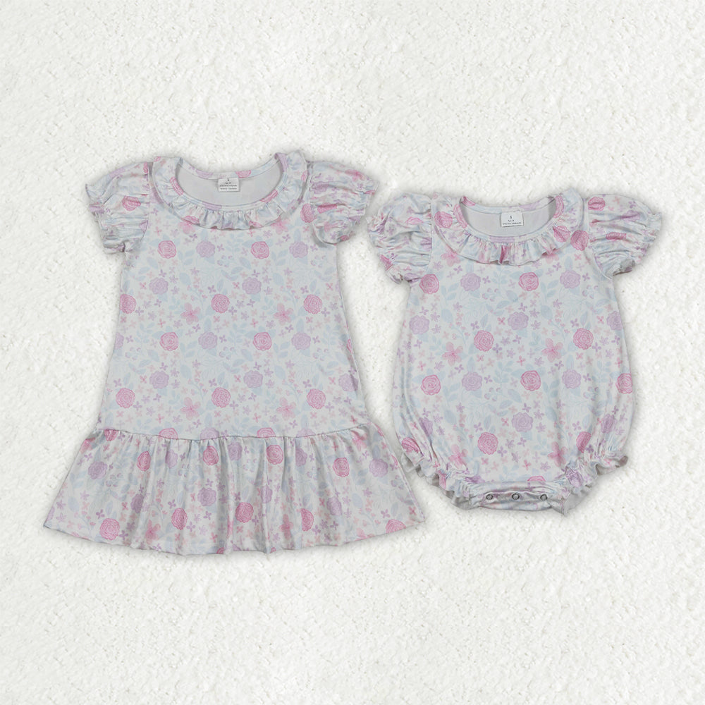 Pink Flowers Dress/Romper Sibling Clothes RTS