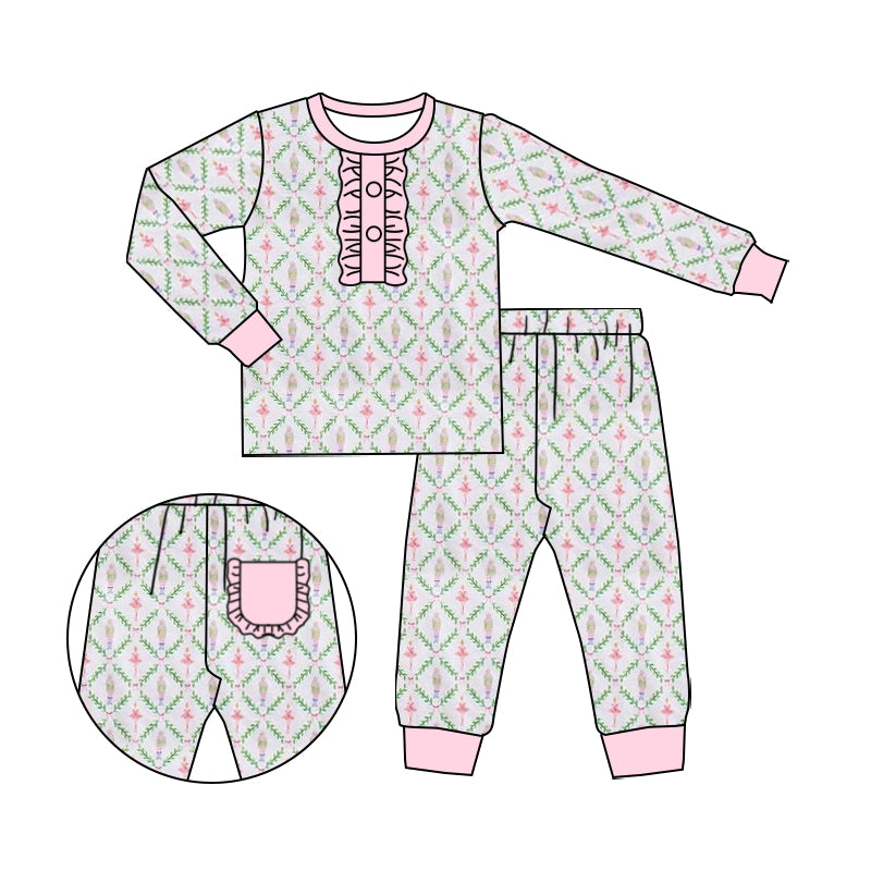 custom Christmas dance girl pink long sleeve pants girls pajamas