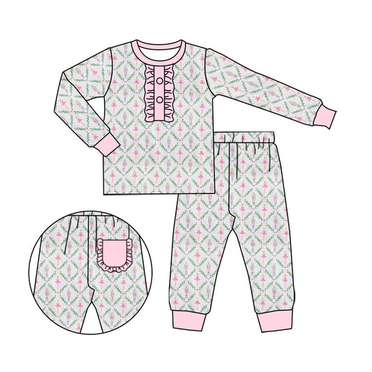 custom Christmas dance girl pink long sleeve pants girls pajamas