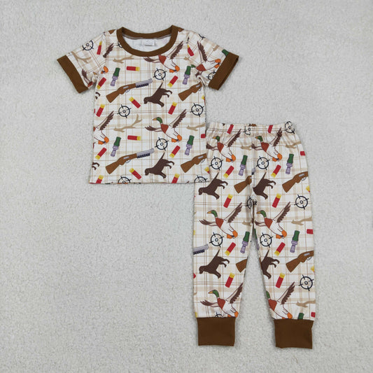 BSPO0634 Hunting Mallard Duck Dog Brown Short Sleeve Pants Boys Pajamas