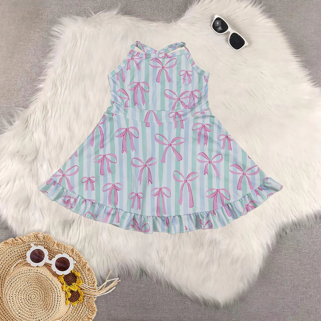 yoga dress with shorts flowers/bows RTS Sibling Clothes