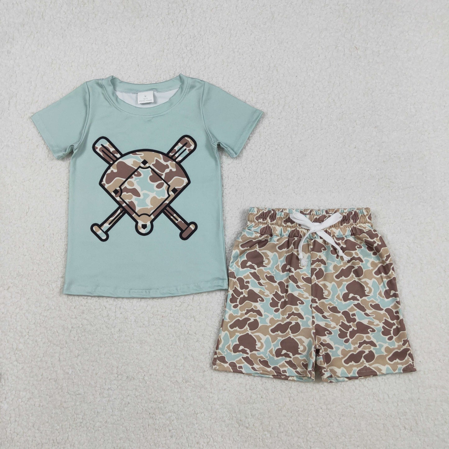 BSSO1590 hunting baseball camo short sleeve camo shorts boys set