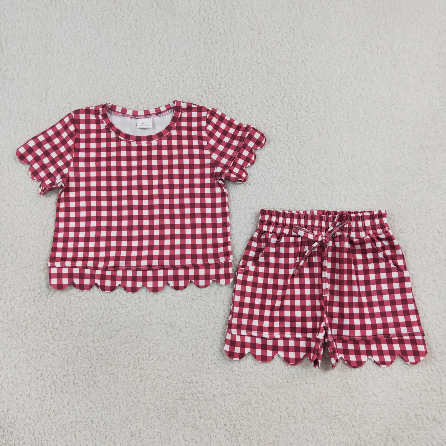 GSSO3836 Red Checkered Short Sleeve Shorts Girls Set