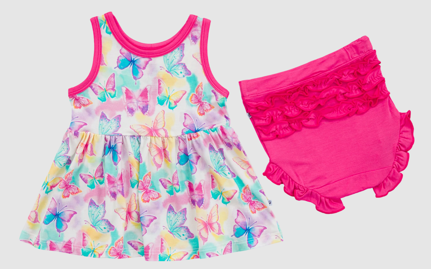 preorder GBO0477 colorful butterfly sleeveless hot pink girls bummies set