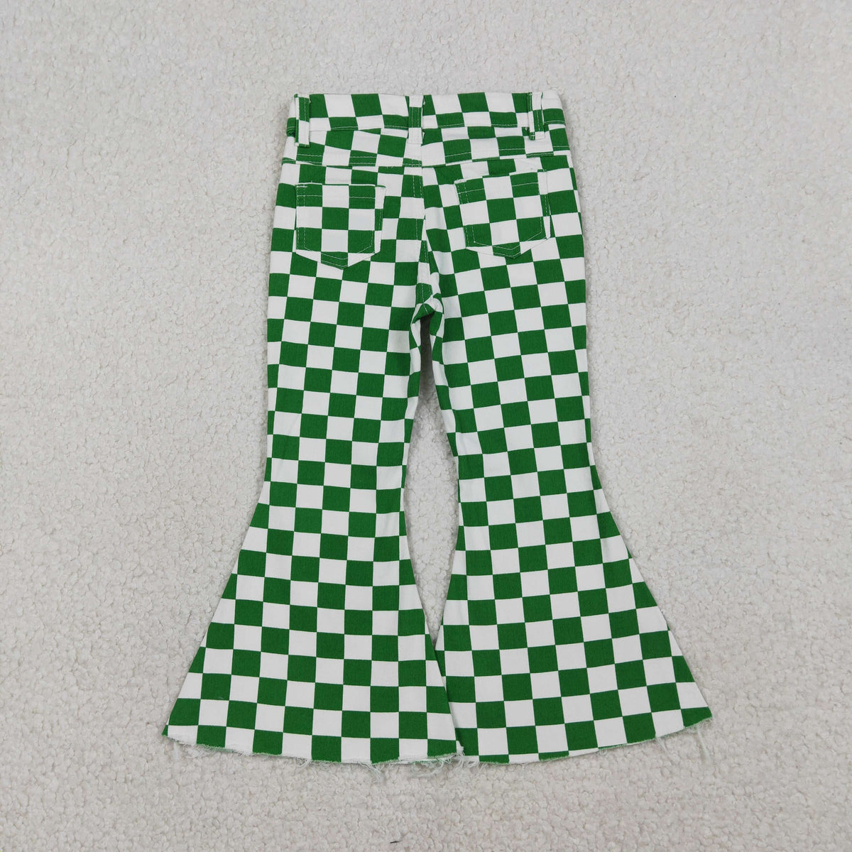 P0841 green checkered girls pants