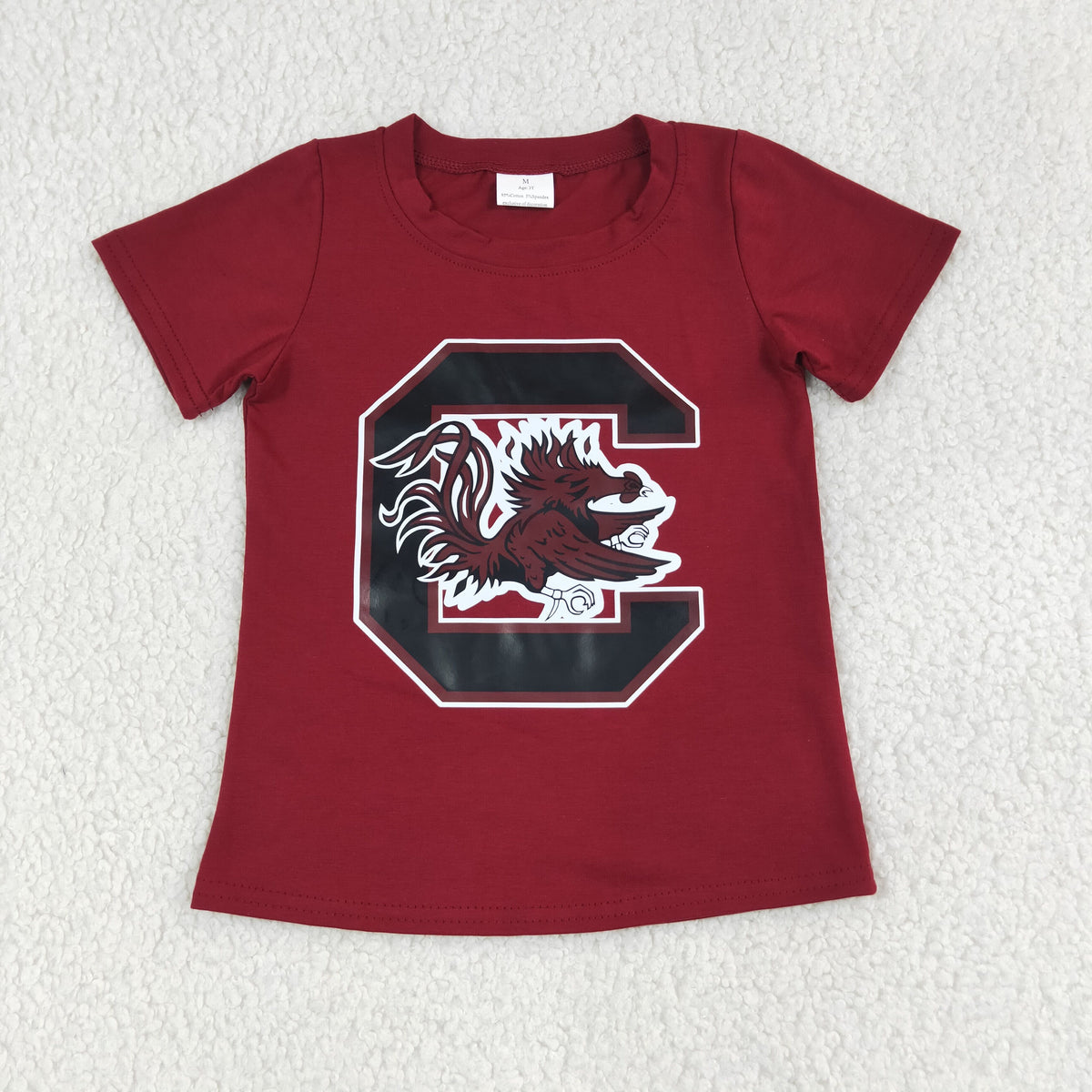 BT1887 Ofset Printing  Gamecock Maroon Short Slevve Boys Top