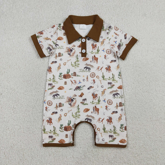 SR3882 Western Rodeo Short Sleeve Zipper Boys Romper