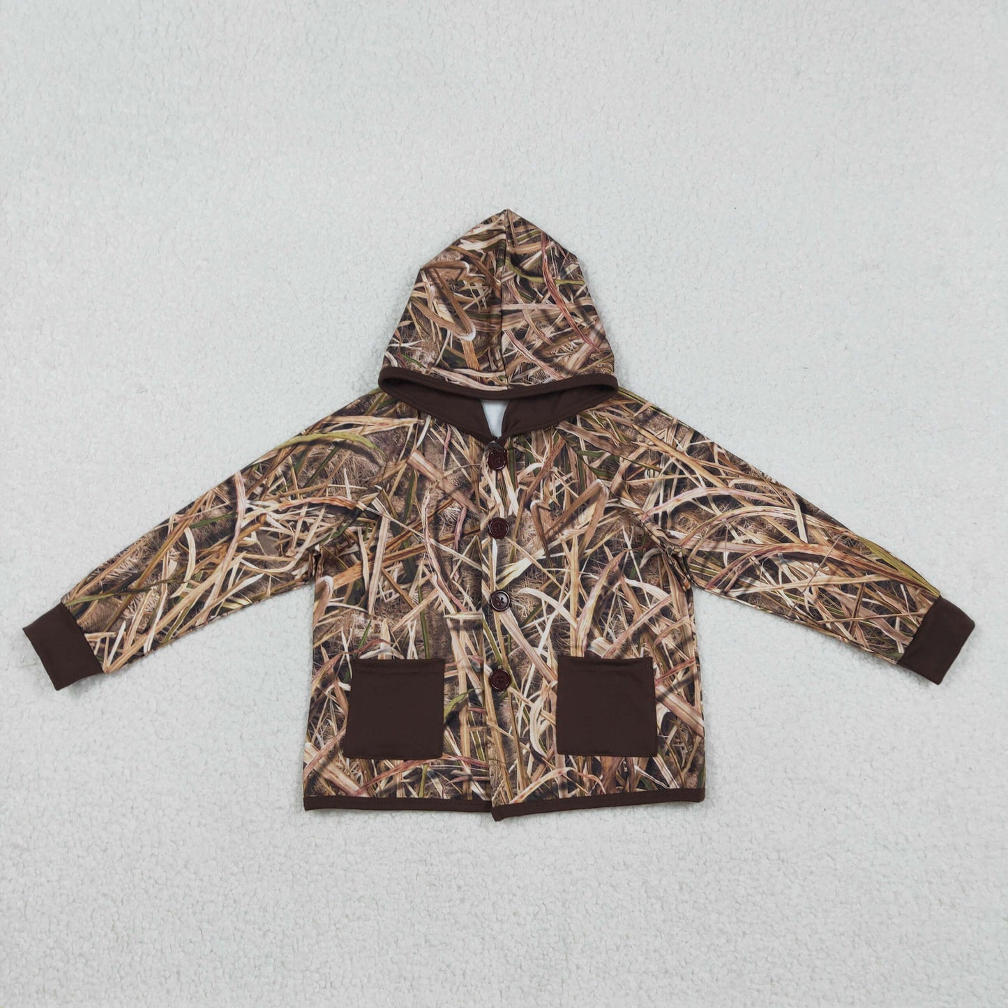 BT1443 hunting camo pockets hoodie long sleeve boys coat