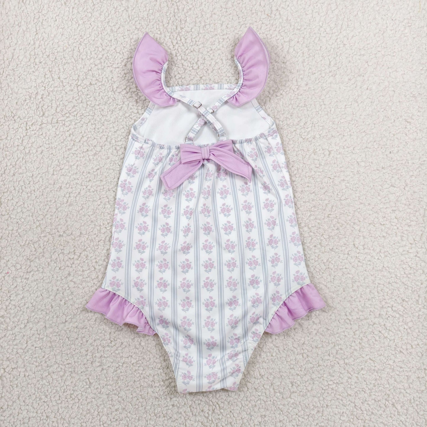 S0643 Purple Flowers Girls Swimsuits