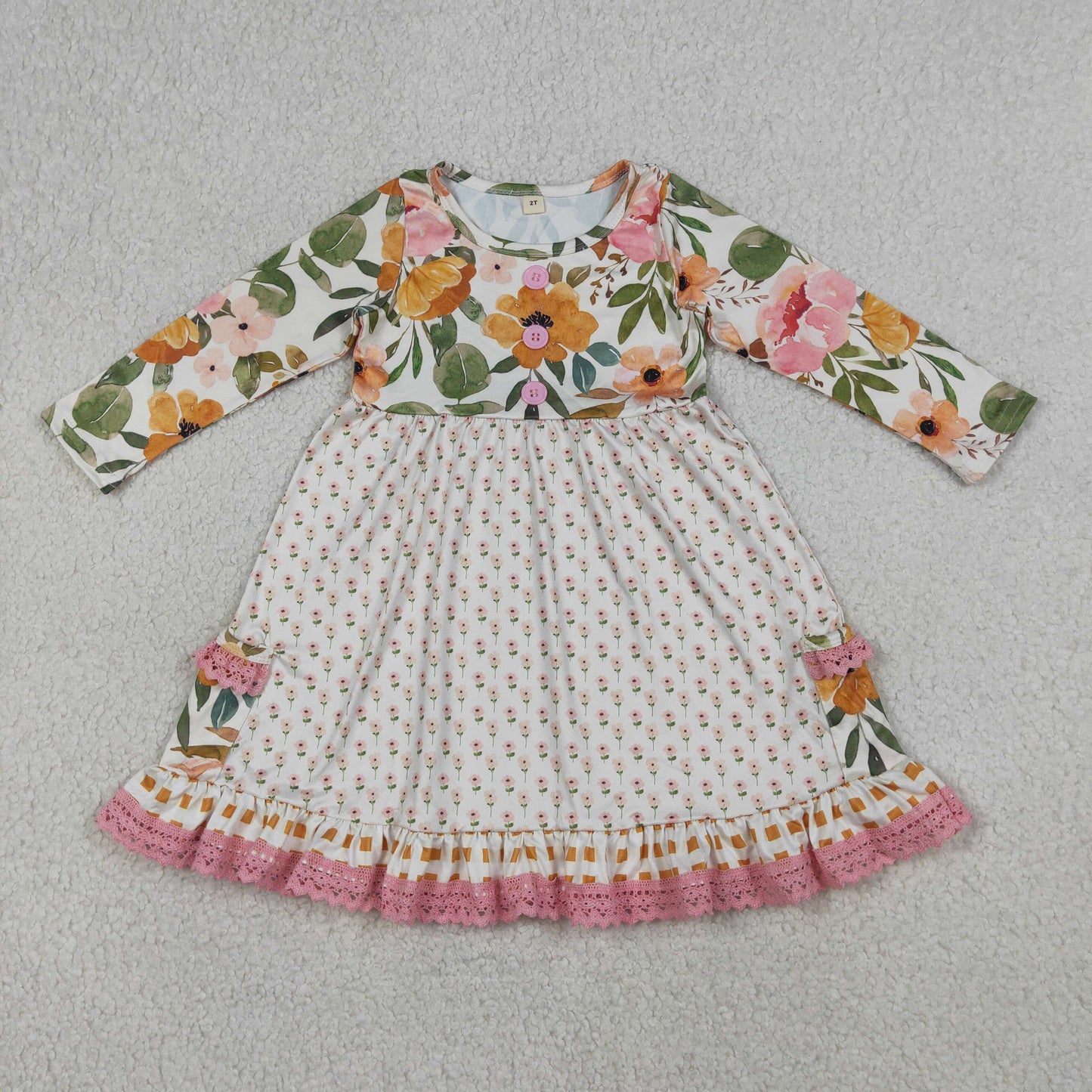 GLD1588 Flowers Long Sleeve Girls Dress