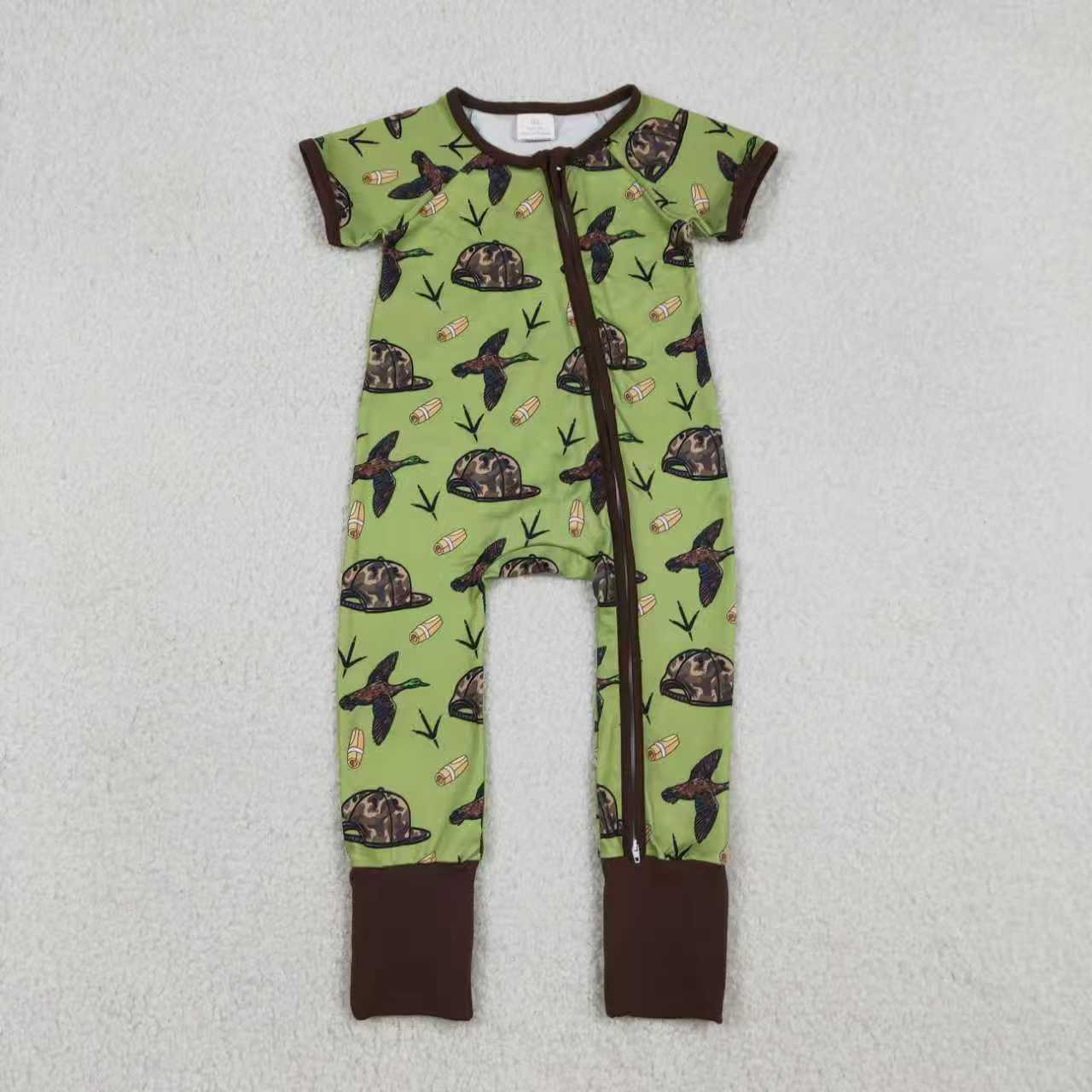 Hunting Camo Mallard Duck Green Romper/Pajamas RTS Sibling Clothes