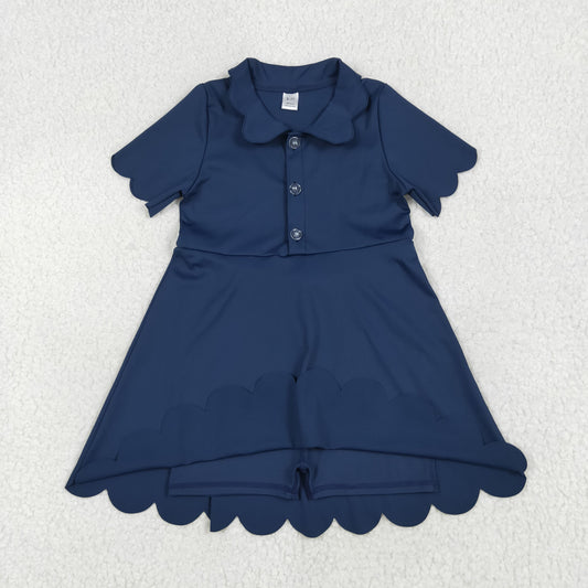GSD2487 yoga navy blue short sleeve with shorts girls dress