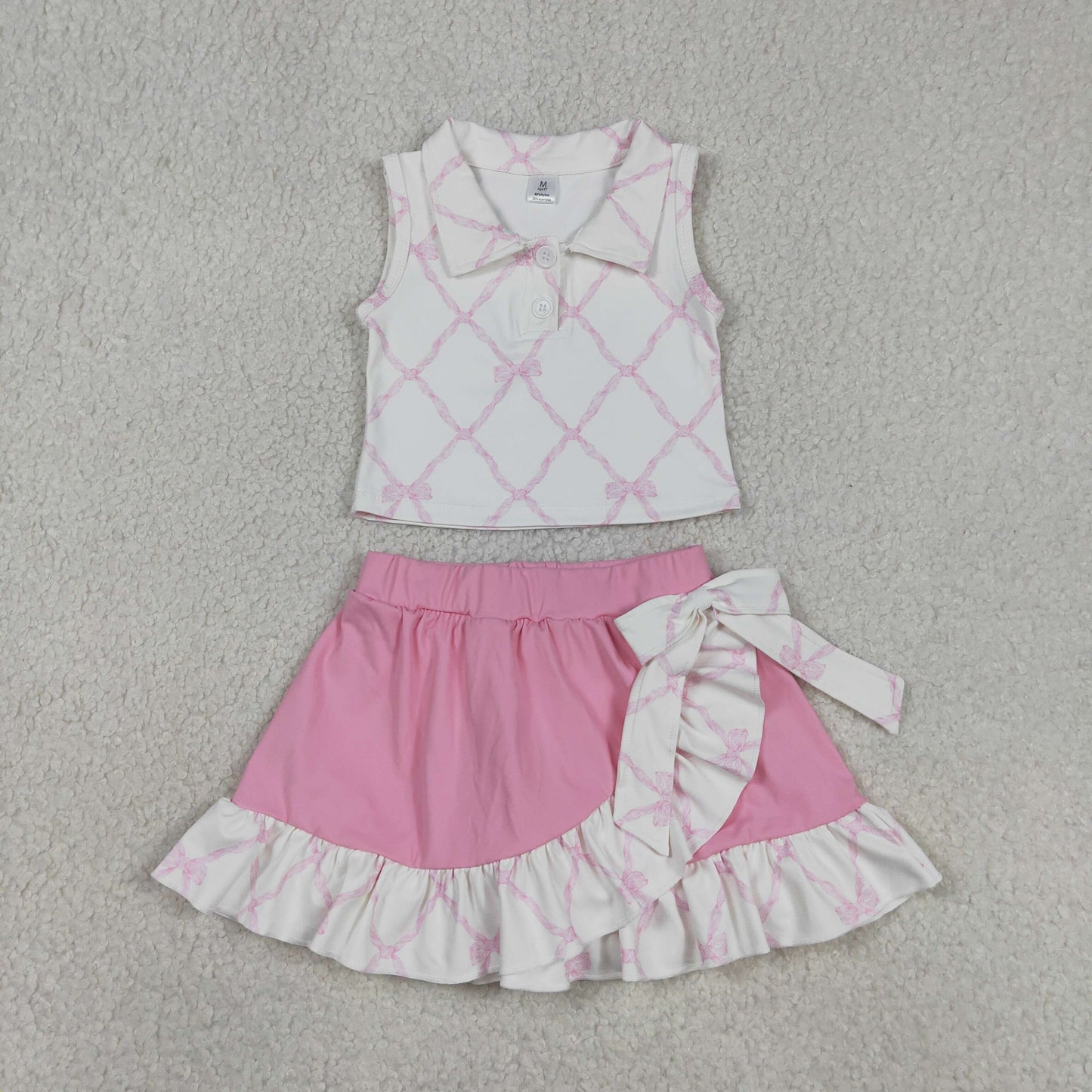 GSD3479 Yoga Pink Bows Sleeevless Pink Skorts Girls Set