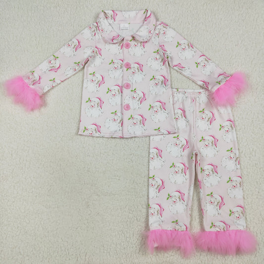 GLP2376 Christmas Sabta pink long sleeve pants girls fur pajamas