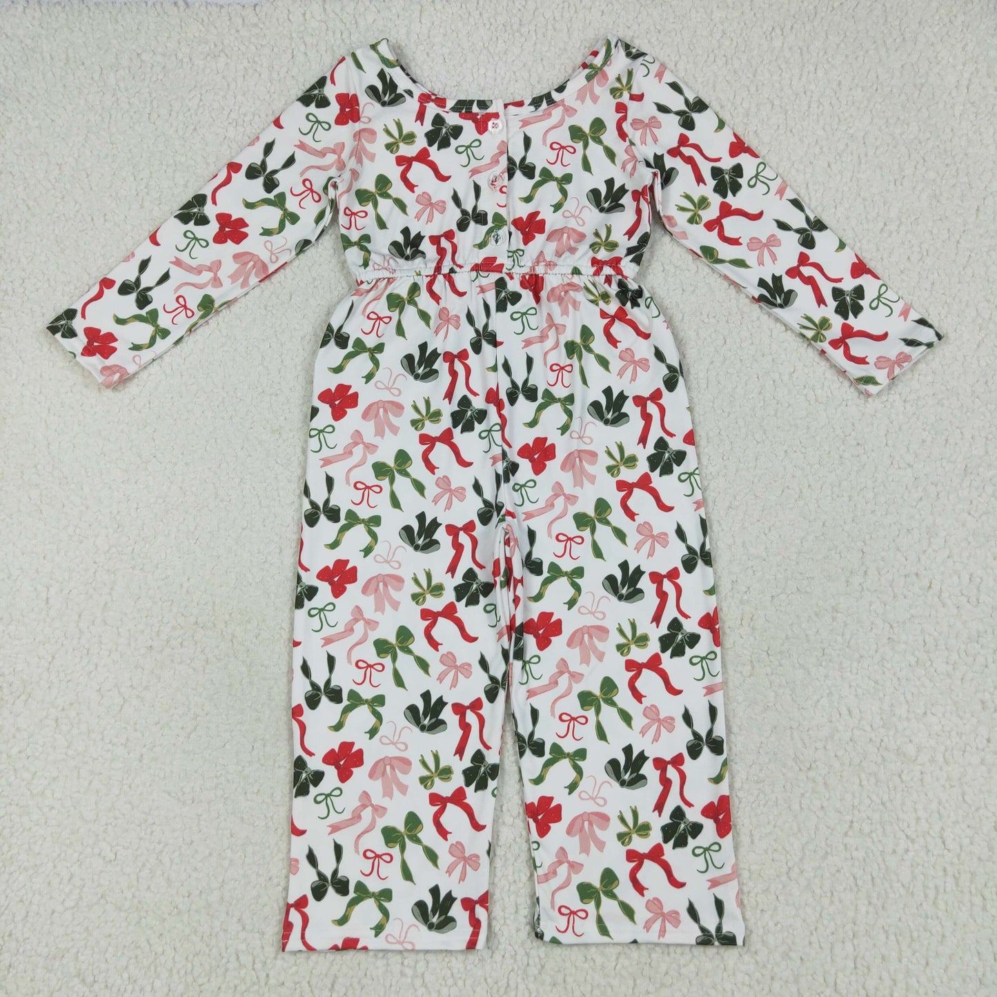 LR2192 red grenn bows long sleeve girls jumpsuits