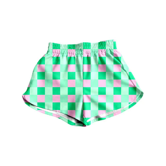 Custom Moq 3 Green Pink Checkered Adult Women Shorts