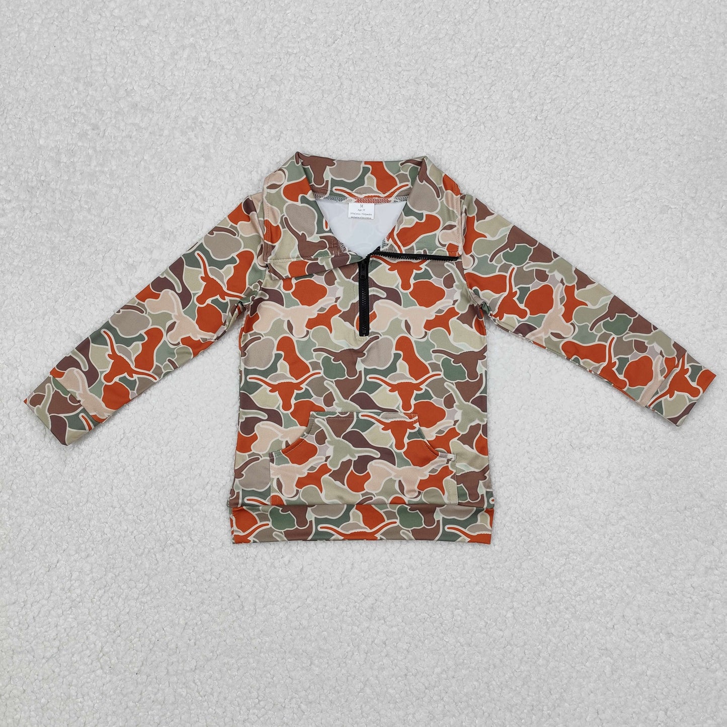 BT1069 camo style hunting camo dog cow pocket zipper long sleeve boys pullover