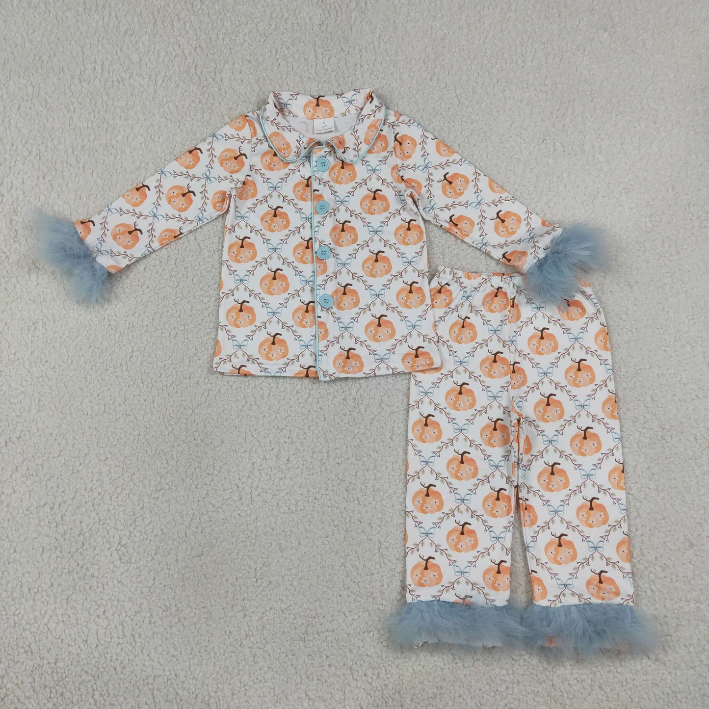 GLP3338 Fur Pumpkin Blue Long Sleeve Pants Girls Pajamas