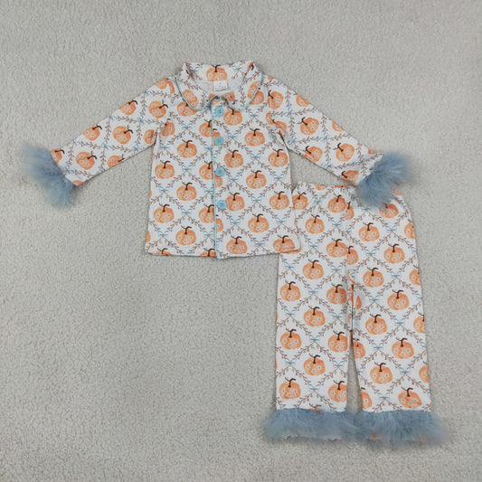 GLP3338 Fur Pumpkin Blue Long Sleeve Pants Girls Pajamas