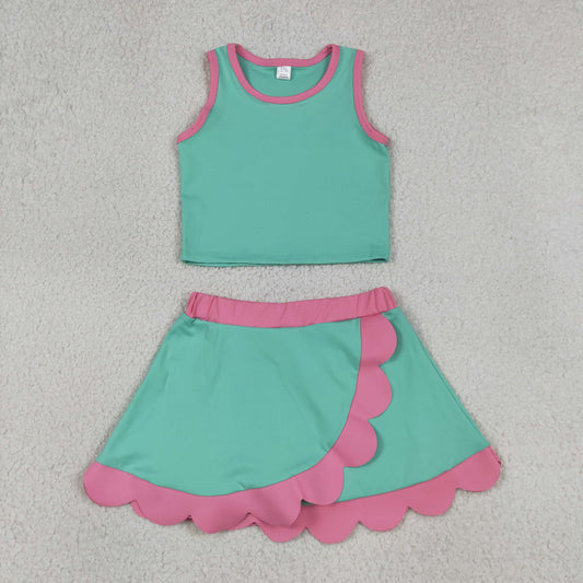 GSD4012 Yoga Mint Green Sleeveless Skorts Girls Set