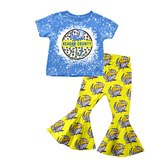 custom S 9.12 Blue leopard short sleeve yellow pants girls set