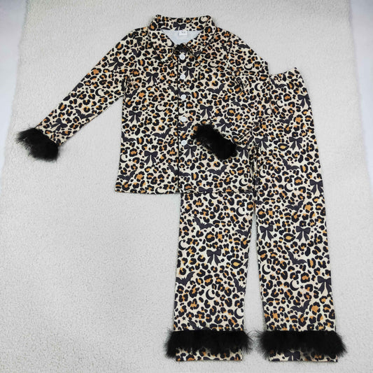 GLP3639 Halloween Bat Leopard Fur Long Sleeve Pants Adult Women Pajamas
