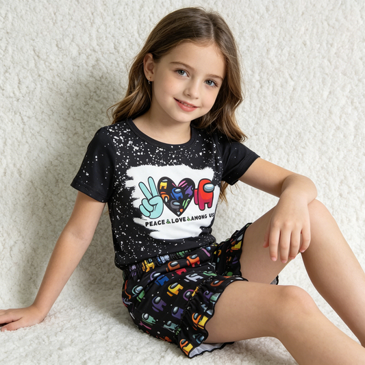 D12-2 $2.99 Summer Girls Black Bleach Design Cartoon Outfits