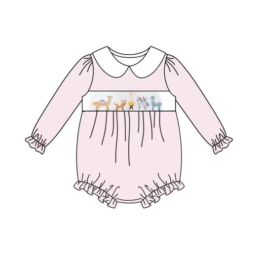custom deer giraffe animals blue striped long sleeve girls romper