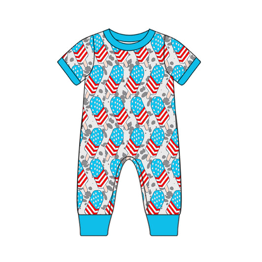 preorder July 4th Ice Blue Short Sleeve Boys Romper