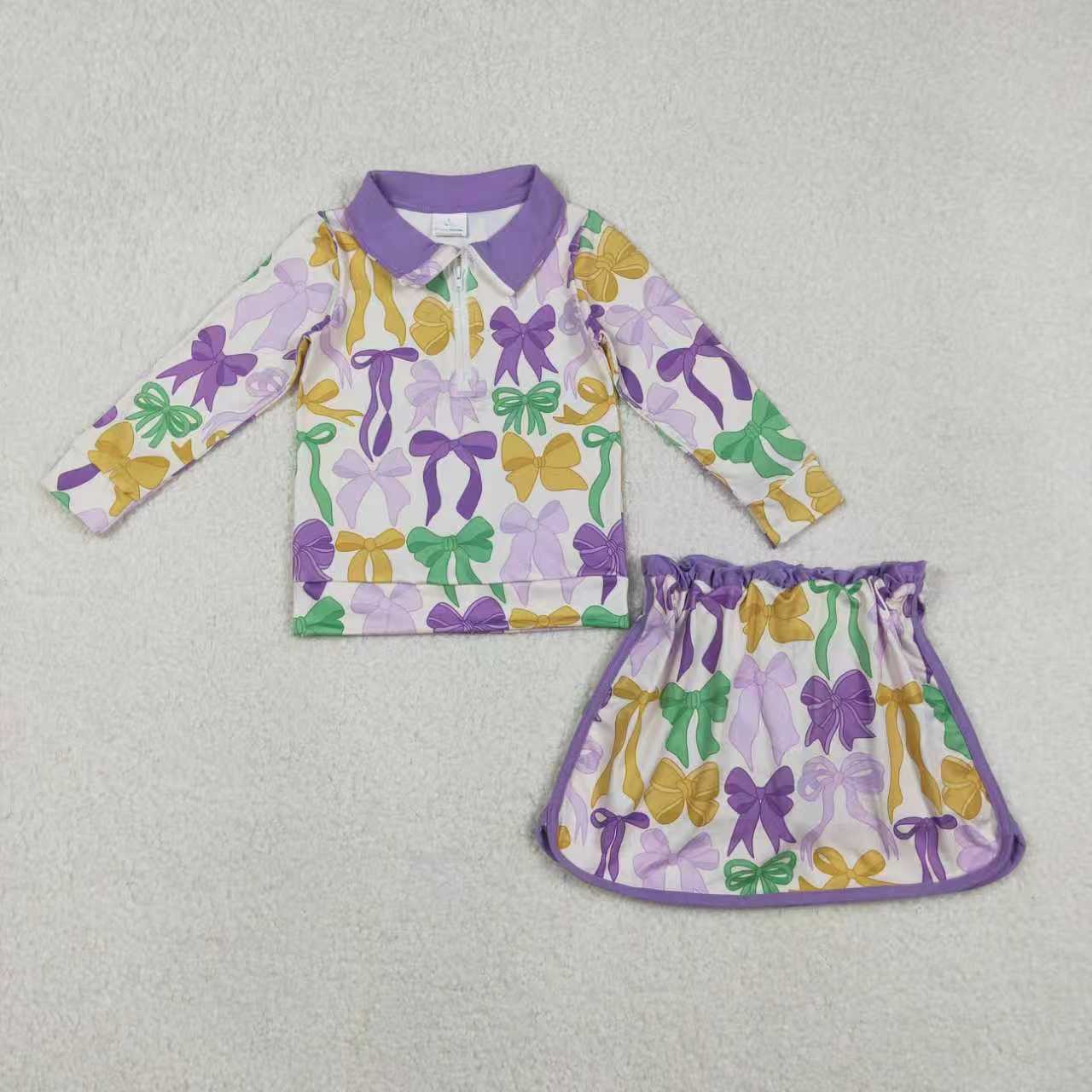 Mardi Gras Zipper Long Sleeve Skorts Girls Set Sibling Clothes