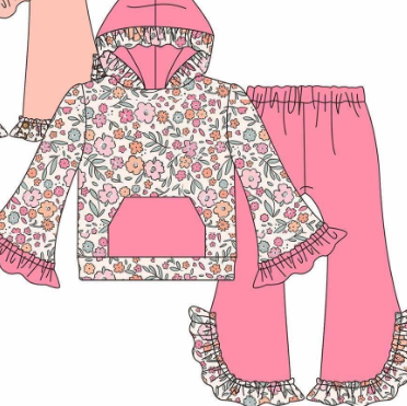 custom style flowers floral hot pink long sleeve hoodie pants girls set