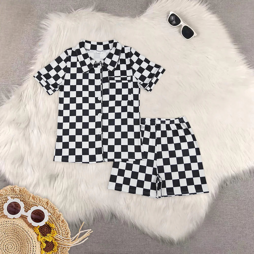 mama and me black checkered pajamas RTS sibling clothes
