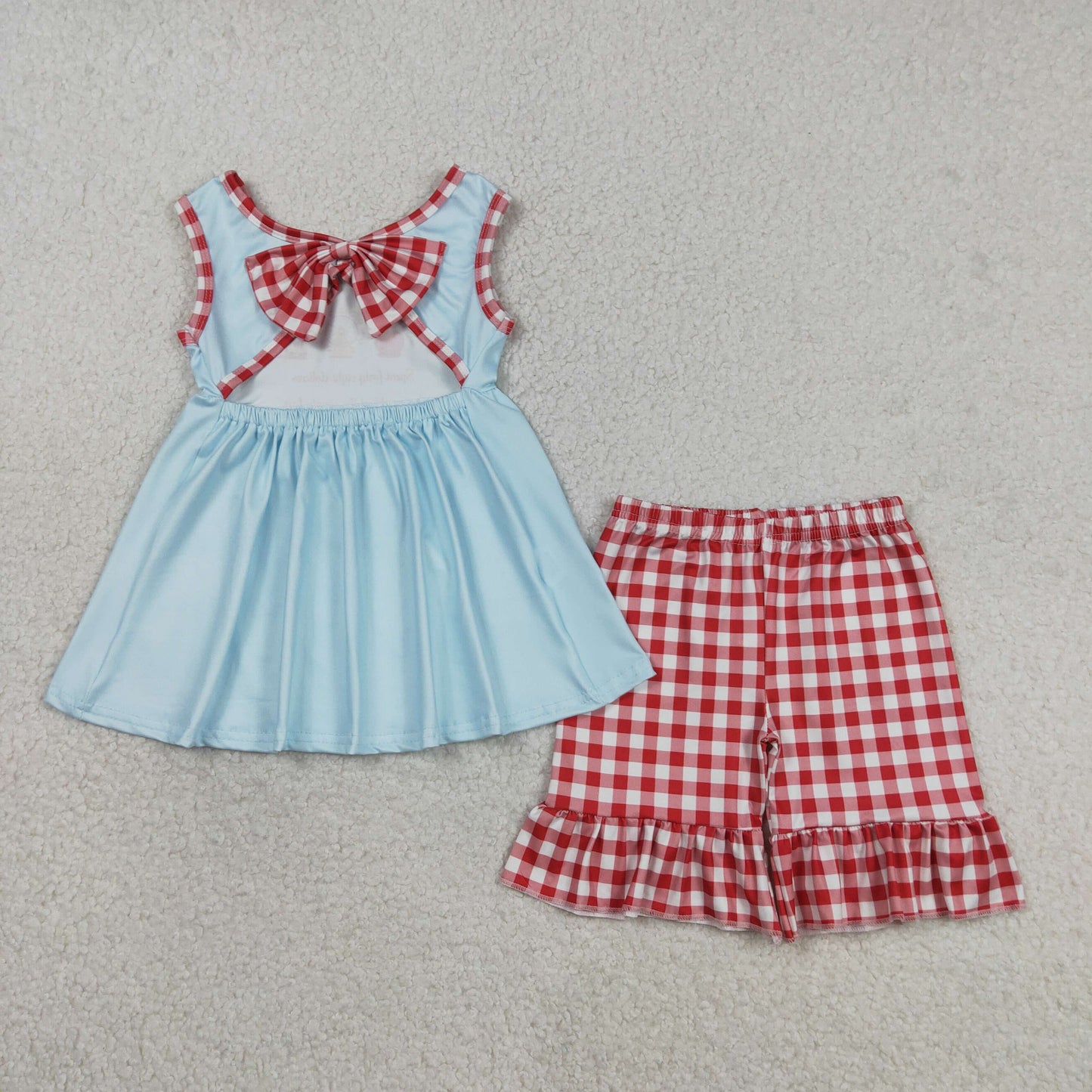 GSSO2544 Spent Forty Eight Dollars Sleeveless Red Checkered Shorts Girls Set