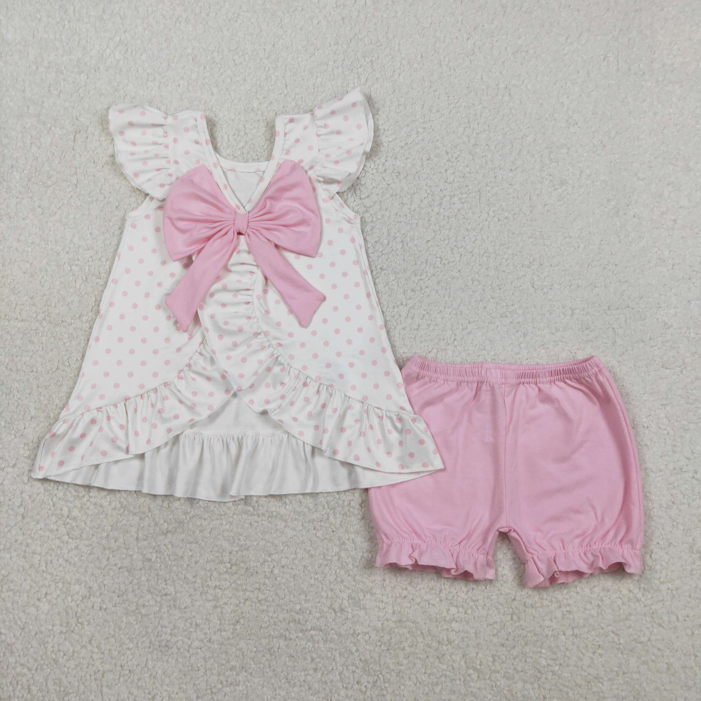 GSSO3018 Easter Sheep Cross Flutter Sleeve Pink Shorts Girls Set