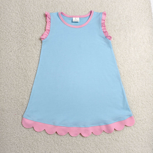 GSD4048 Scallop Blue Sleeveless Girls Dress