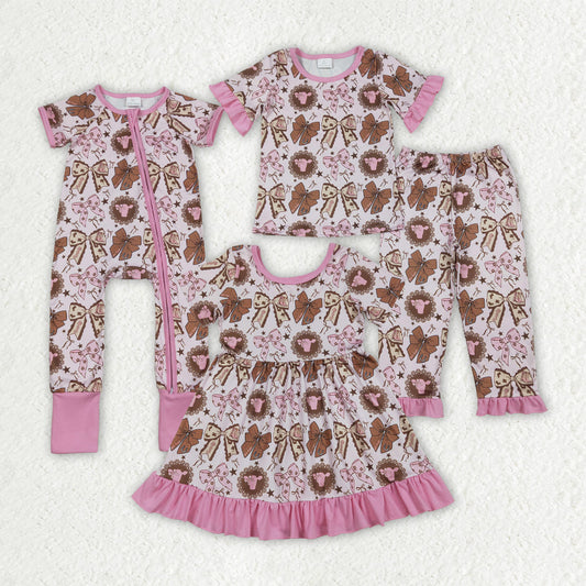 Western Pink Cow Bows Sibling Clothes RTS