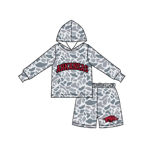 preorder BLS0046 ARKANSAS Team Camo Hoodie Long Sleeve Shorts Boys Set