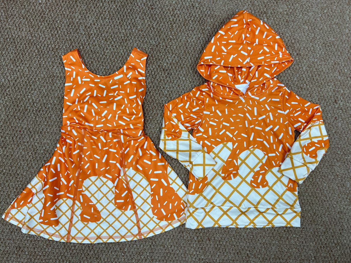 orange hoodie top/yoga skorts dress RTS sibling clothes
