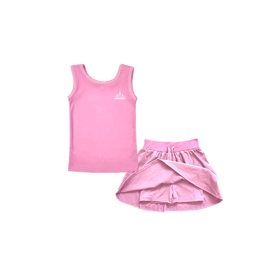 Custom Moq 3 Cartoon Princess Pink Sleeveless Skirt With Shorts Girls Set