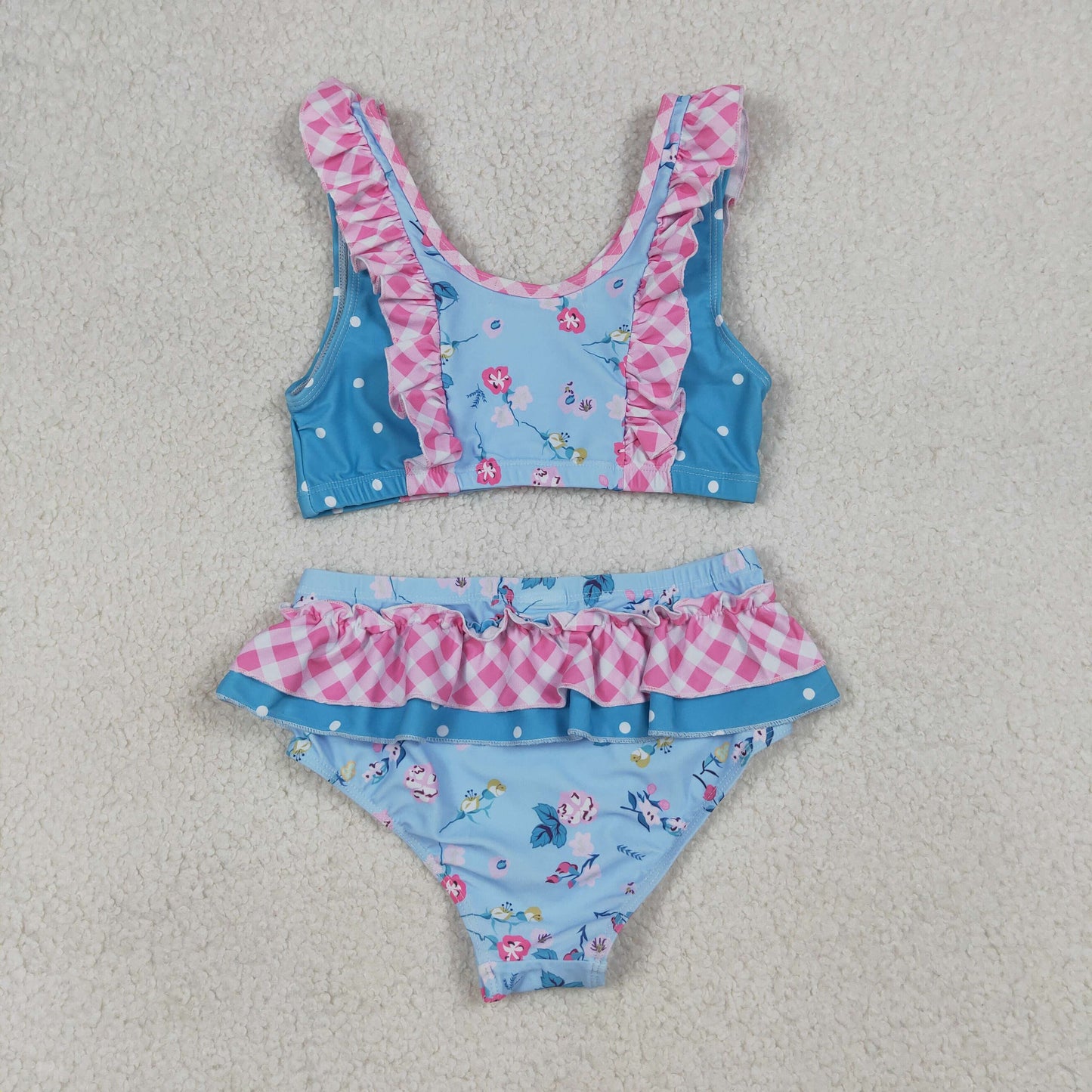 S0777 Flowers Blue Girls Swimsuits