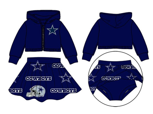 custom COWBOYS navy blue hooded coat skirt girls set