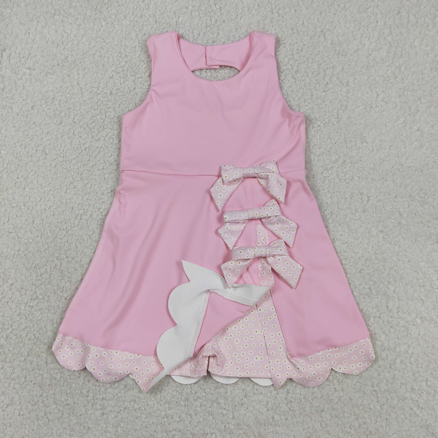 GSD3315 Yoga Solid Color Pink Bows Sleeveless Skorts Girls Dress