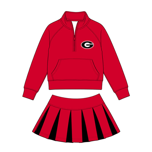 Custom Moq 3 Red Zipper Long Sleeve Skorts Girls Set