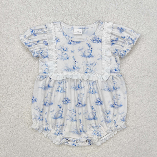 SR2143 Easter bunny rabbit blue short sleeve girls romper